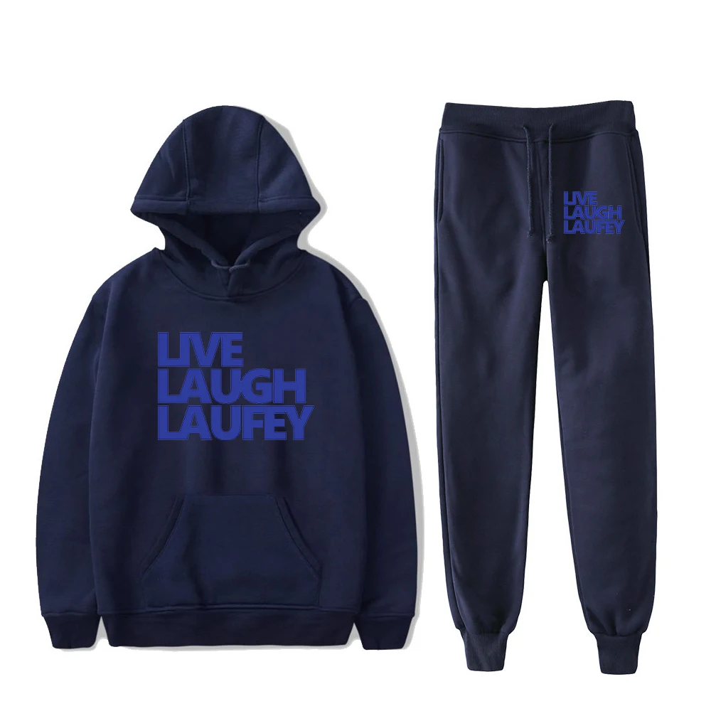 Laufey Merch Live Laugh Laufey, толстовка с капюшоном, брюки для бега, комплект из двух предметов, толстовки + спортивные штаны, новинка 2023, модный мужской и женский комплект