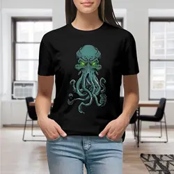 Cthulhu Mystical Green Octopus The Kraken Sea Monster Cool Scary Shirt Graphic Shirt Casual Short Sleeved Female Tee T-Shirt