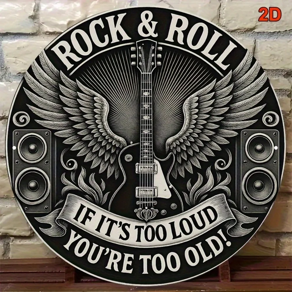 Vintage Metal Wall Decor - Heavy-Duty Aluminum Retro Garage Sign with Guitar Wings and the Slogan 