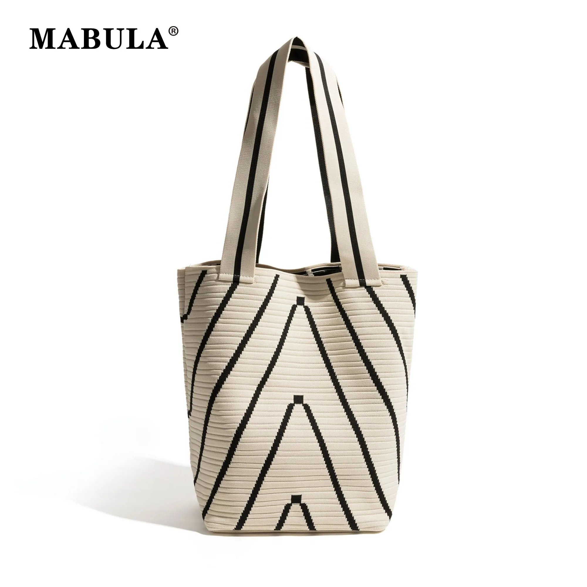 

MABULA Cotton Women's Bohemian Woman Bag Stylish Knit Simple Korean Style Shopper Bucket Purse Eco Friendly Large Travel Handbag