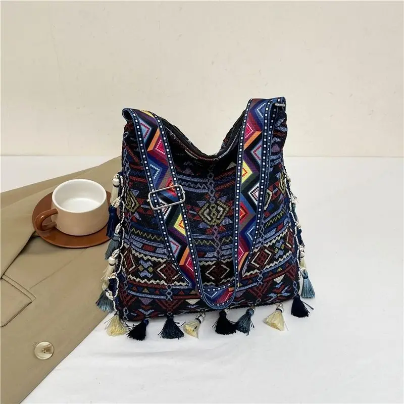 

Relax Colors Adjustable Strap Shoulder Bags Fringe Tassel Bohemian Bag Women Flowers Bags Cotton Bag Women's Handbags