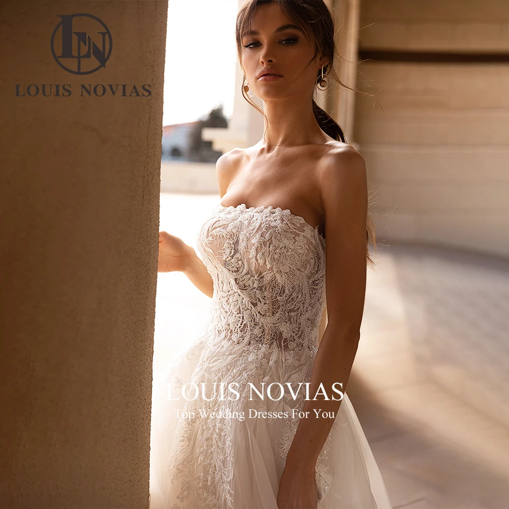 LOUIS NOVIAS Ren Chữ A Áo Cưới 2022 Dây Thêu Chiếu Trúc Hạt Không Tay Cô Dâu Hở Lưng Áo Dài Cô Dâu Vestidos De Novia