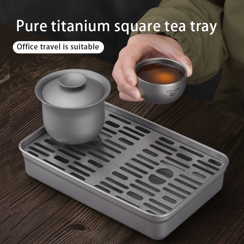 Pure Titanium Tea Tray,Rectangular,Hollow,Removable,Anti-bacterial, Corrosion Resistance,Outdoor Portable,Kung Fu Tea Set, 800ml