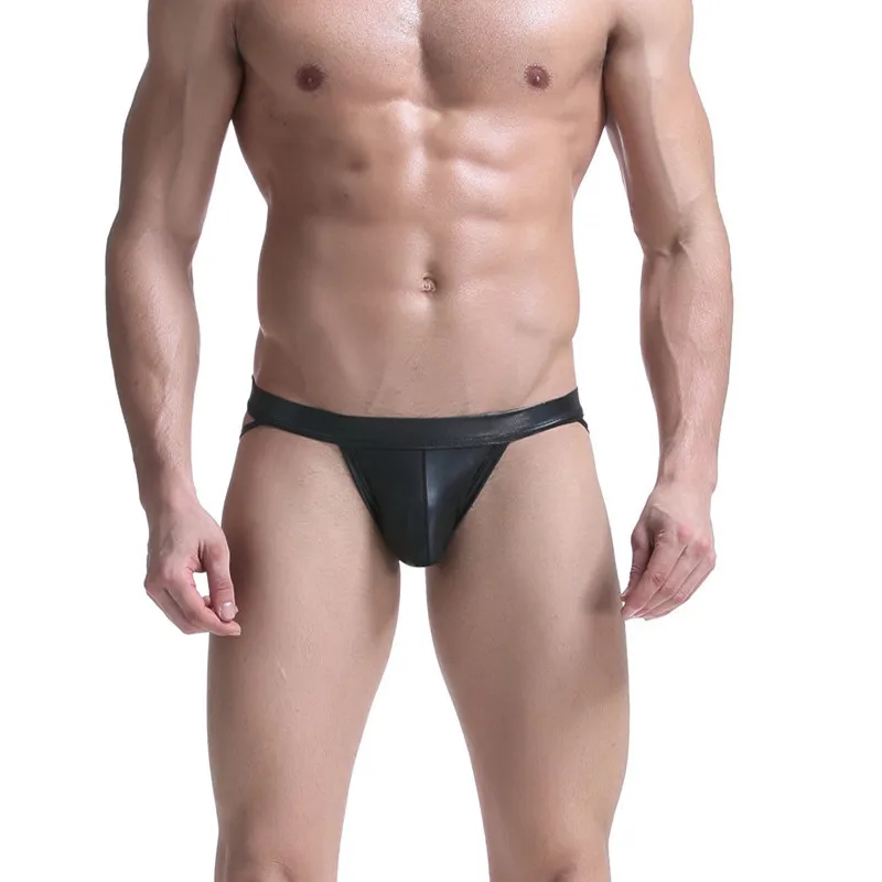 Faux Leather Mens Briefs Low Rise Slips Sexy Men Underwear U Convex Penis Pouch Gay Lingerie Erotic Seamless Panty Male Briefs