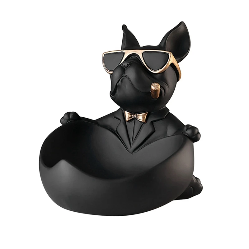 

French Bulldog Sculpture With Tray - Resin Dog Statue Key Holder, Storage Box For Entryway, Home Decor Animal Figurine-ABSW