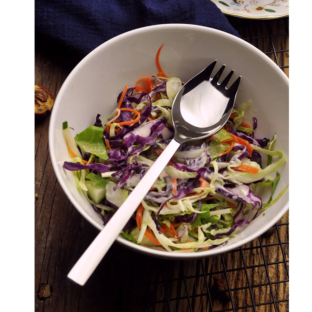 

Serving Salad Spoons Stainless Steel Long Handle Spork Fruit Student