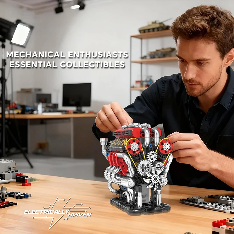 V8 Super motor de coche modelo de simulación motorizado accionamiento eléctrico juguetes de construcción bloques técnicos juguetes creativos regalos niños adultos