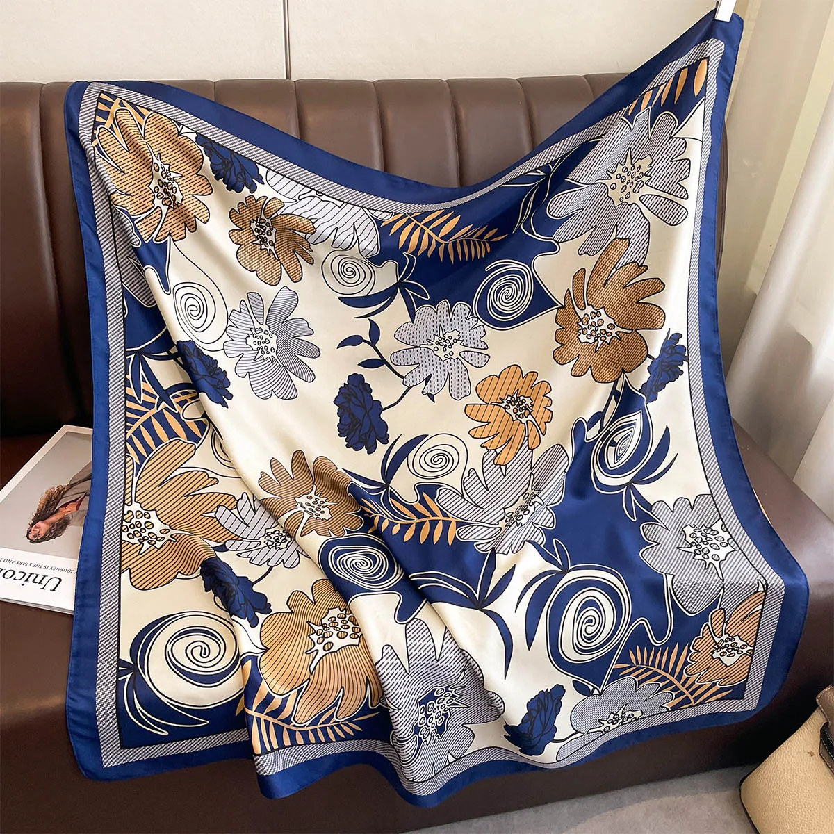 2025 Luxury Brand Square Scarf Design Shawl Wrap 90cm Print Twill Silk Women Hijab Female Foulard Headband Bandana image 4