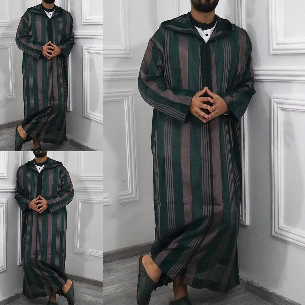 Clothes Men Robe Dishdash Dubai Hooded Jubba Kaftan Long Sleeve Men Kaftan Muslim Patchwork Saudi Arab Spring Male