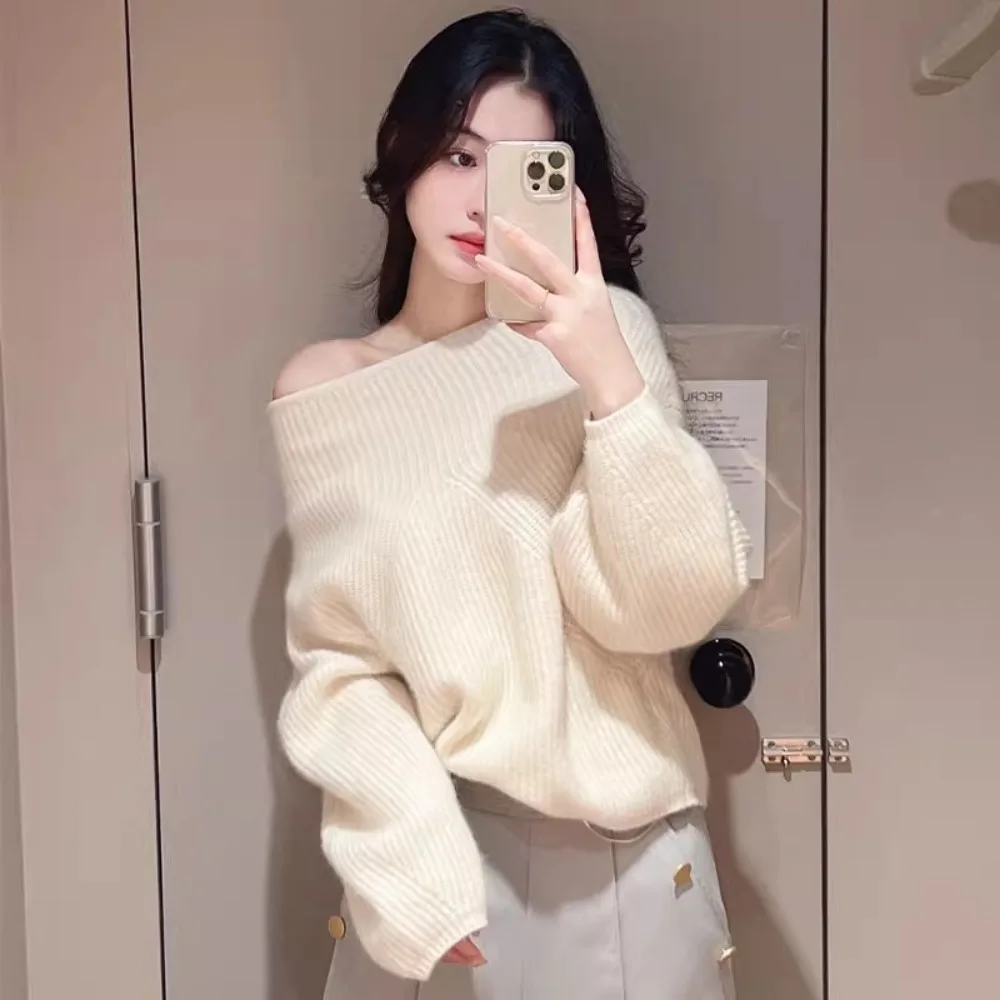 Kuzuwata Sweet Solid Slash Neck Long Sleeve Jumper Elegant Warm Soft Loose Pullovers Japan New Moda Early Spring Knit Sweaters