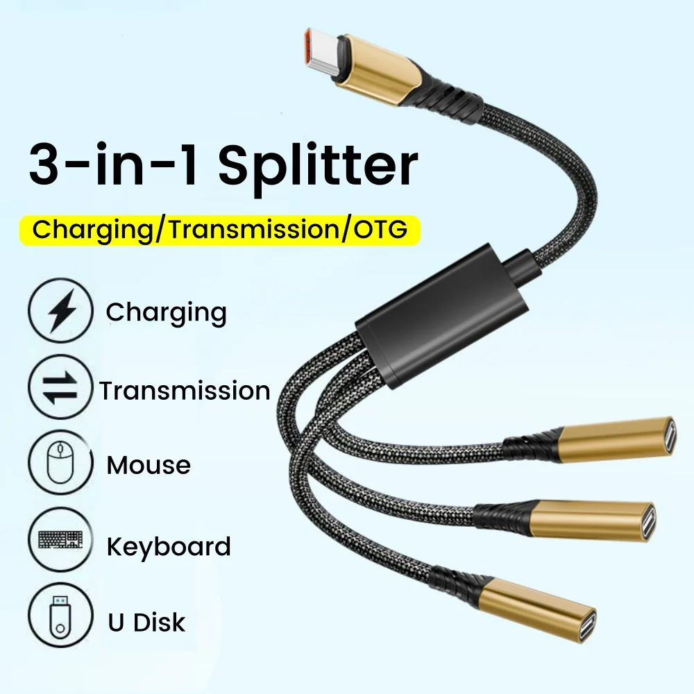 

USB-концентратор 3-в-1, концентратор типа C, USB-разветвитель, передача данных, высокоскоростной OTG-адаптер для ПК, компьютера, мыши, клавиатуры, U-диска