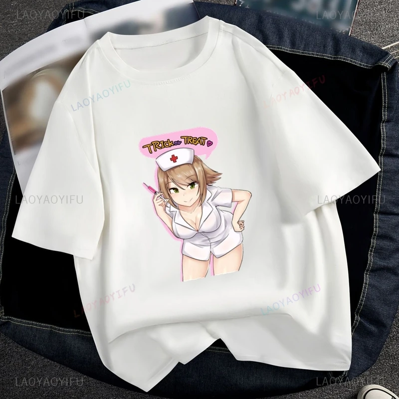 

Японская футболка с графическим рисунком в стиле бинарной манги, сексуальная красота с героями мультфильмов, классическое модное сексуальное платье медсестры, футболка с короткими рукавами и красивым принтом