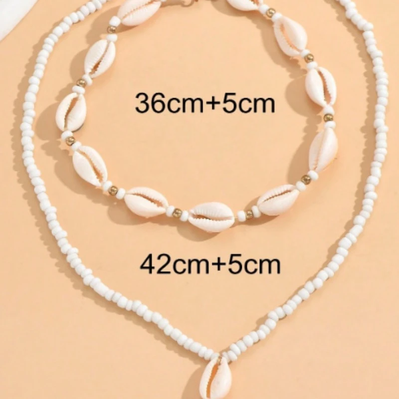 2pcs Multilayer Rice Bead Shell Necklaces for Women Trendy Vintage Beads Choker Necklace Jewellery Women Vacation Accessory