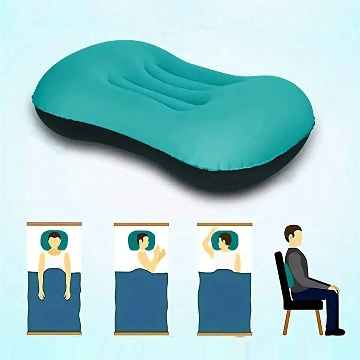 

1pc Foldable Press-to-Inflate Travel Pillow Soft Inflatable Lumbar Cushion Portable Pillow for Airplane Car Camping Nap Use