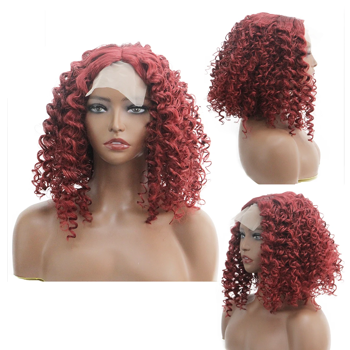 

Red simulation front lace synthetic long curly hair wig simulation scalp wig lace hair