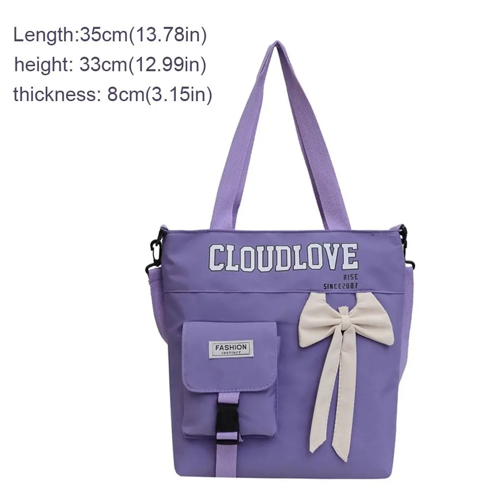 Cute Canvas Shoulder Bag Bowknot Portable Tote Bag Large Capacity Underarm Bag for Women
