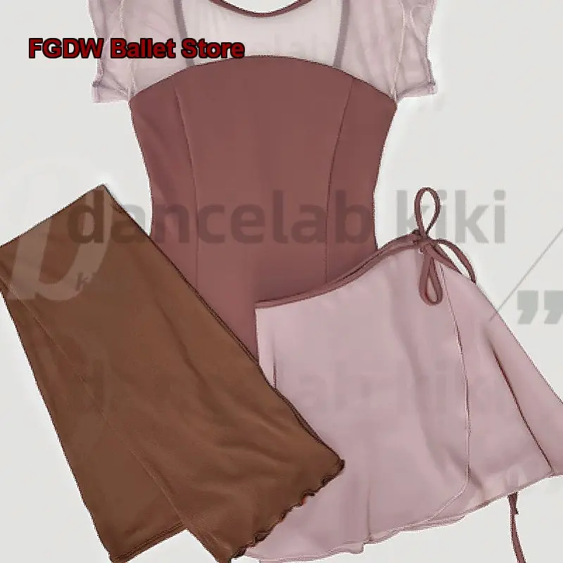 Maillot de Ballet para Mujer Adulta con Paneles de Malla y Espalda Cruzada, Color Pasta de Frijol Erelah, Conjunto de Maillot de Práctica