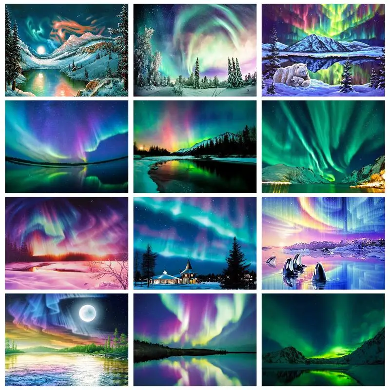 

RUOPOTY Snowy Mountain Aurora Painting By Numbers For Adults Beginners Painting Acrylic Painting Set With Frame Decorative Paint