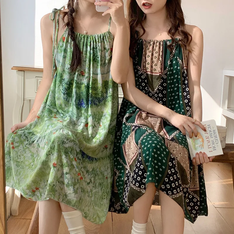 

Pajama Dress Cotton Silk Pajamas Sweet Little Girl Senior Sense Halter Sexy Nightwear Women Sleepwear Comforts Breathable Victor