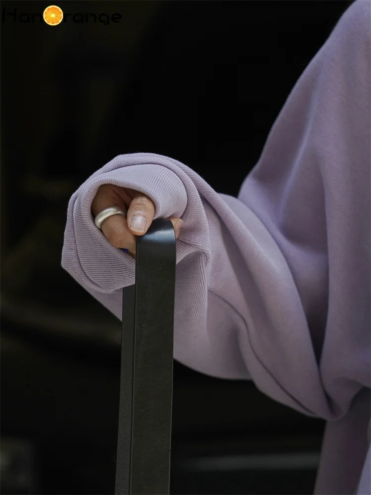 HanOrange 2025 Early Autumn Casual Off Shoulder Baseball Collar Cardigan Sweatshirt Women Soft Sticky Stacked Top Grey/Purple