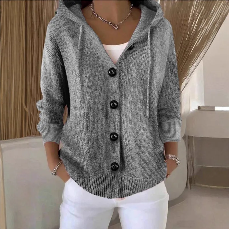 

Casual Solid Color Hooded Sweater 2025 Spring And Autumn New Fashion Loose Button Cardigan Daily Commuting Warm Sweater Jacket