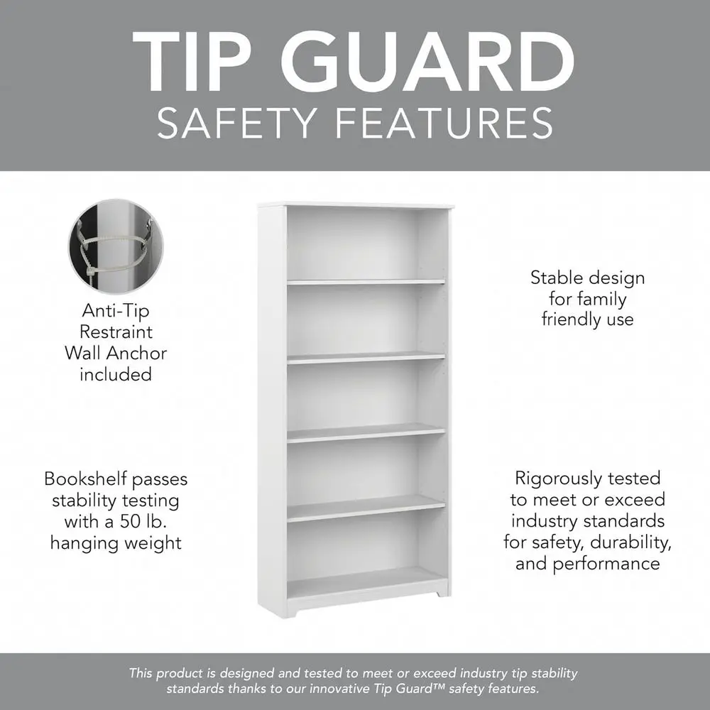 رف كتب قوي مكون من 5 طبقات من مجموعة Cabot من أثاث Bush، وخزانة بيضاء مفتوحة لغرفة المعيشة أو المكتب المنزلي #6