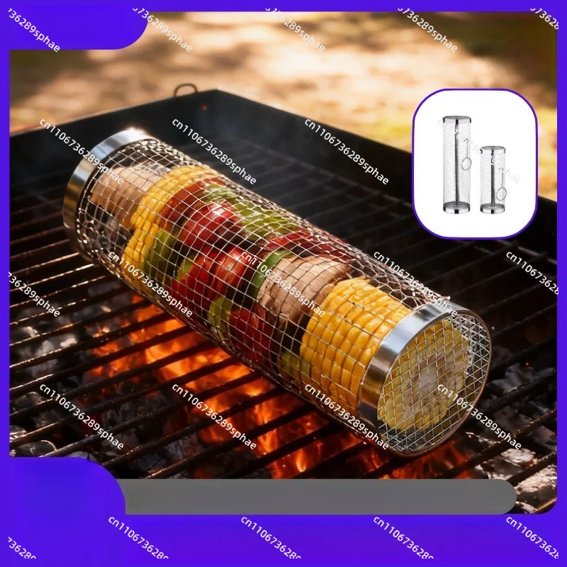 BBQ Cage Rotating Outdoor Roller BBQ Grill Smoked Portable BBQ Mesh