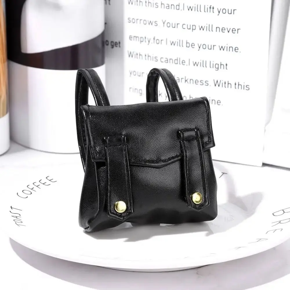 Fashion Miniature Doll PU Leather Bag Mini Backpack Plush Doll Leather Handbag DIY Black 17cm Doll Bag Accessories Dollhouse