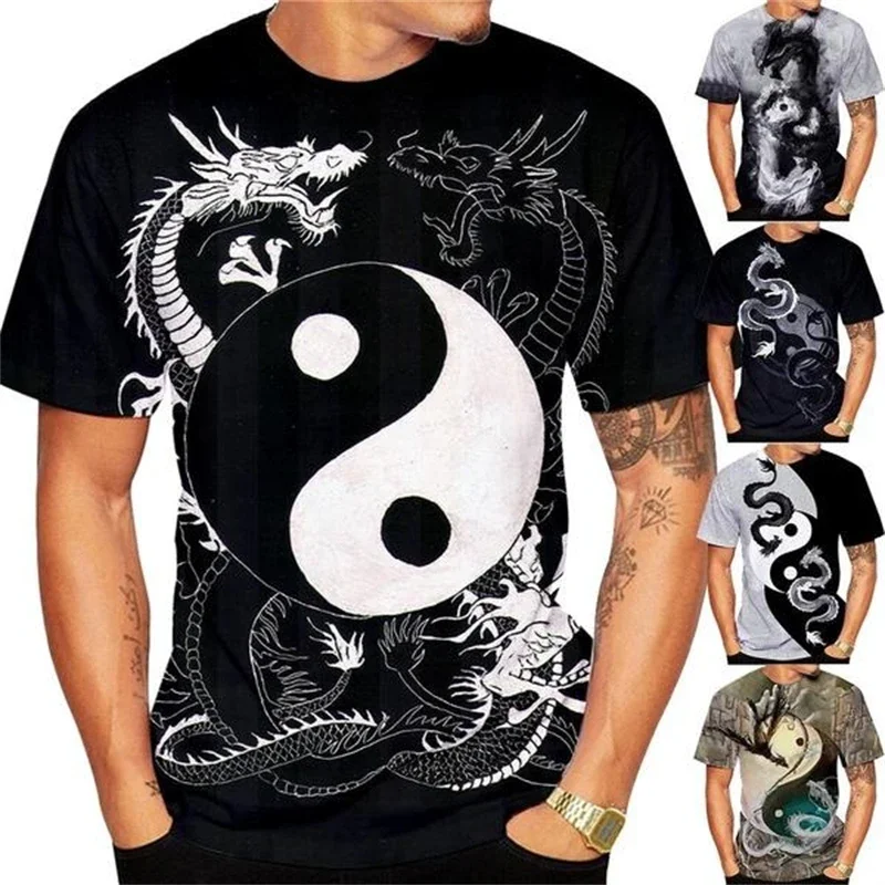 2024 New fashion gossip Taiji Yin Yang 3d printed men's T-shirt Dragon print men and women street cool short sleeve