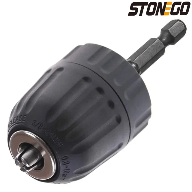 STONEGO 0,8-10 mm bezkluczowy uchwyt wiertarski konwerter 3/8"- 24UNF gwint szybkozłączka adapter 1/4" chwyt sześciokątny