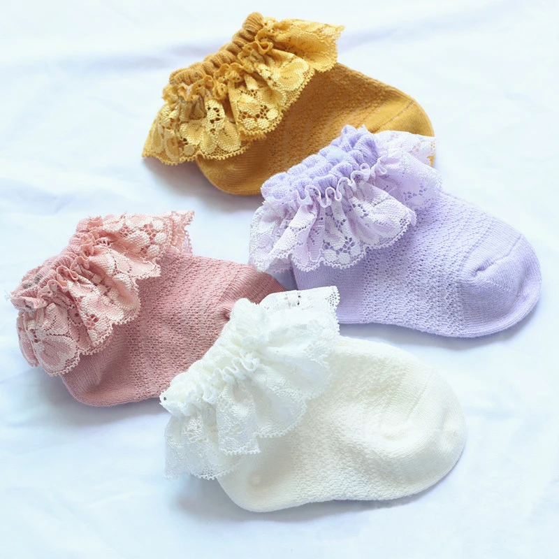 

0-2T Baby Girls Cute Socks Ruffle Lace Design Cotton Short Socks Infant Children Casual Socks Soft High Stretch Baby Socking