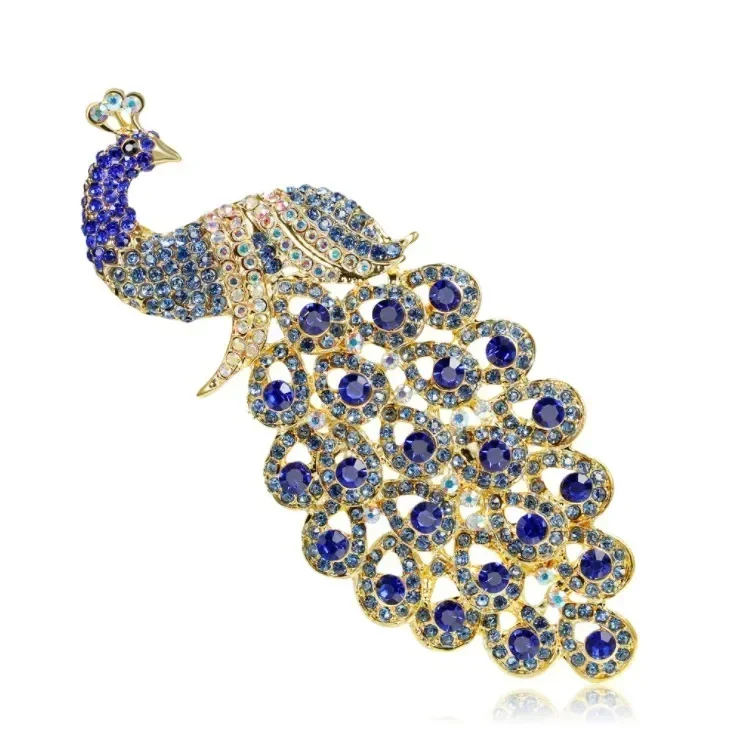 New Hot Jewelry Pin Accessories Animal Brooch crystal from Austrian Extra Size Royal Blue Crystal Rhinestone Peacock Brooch