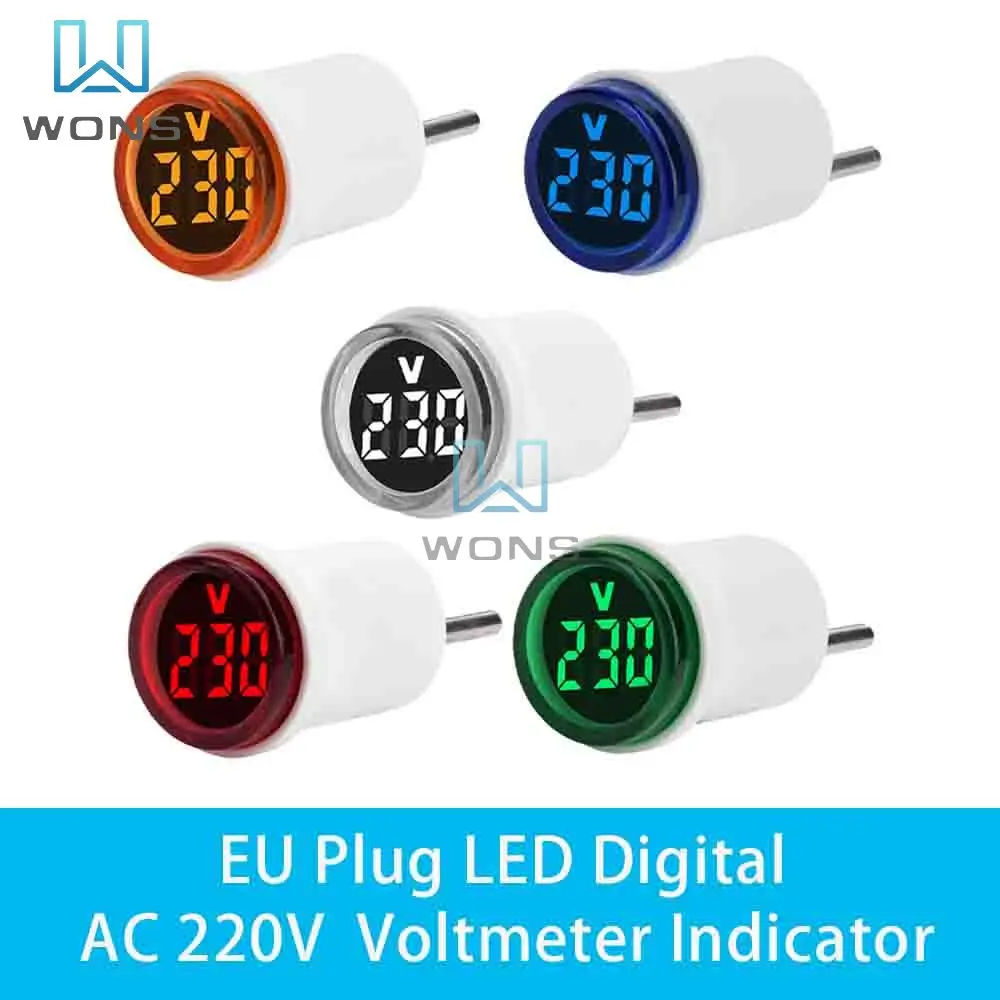 Woltomierz cyfrowy LED AC 50-500V okrągły miernik napięcia 30mm wskaźnik kontrolny próbnik napięcia Panel testowy Amp detektor EU Plug