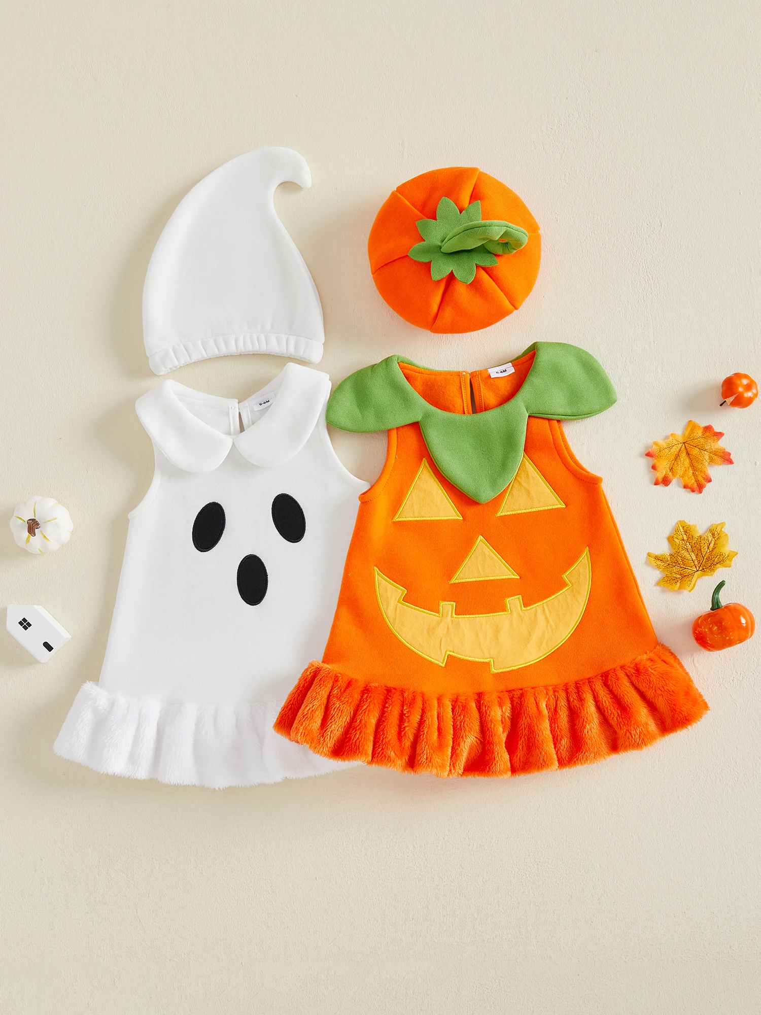 Ghost Halloween Halloween Costume With-Hat Sleeveless Pumpkin Ghost Dress With Hat With Pumpkin Kid Girls Halloween