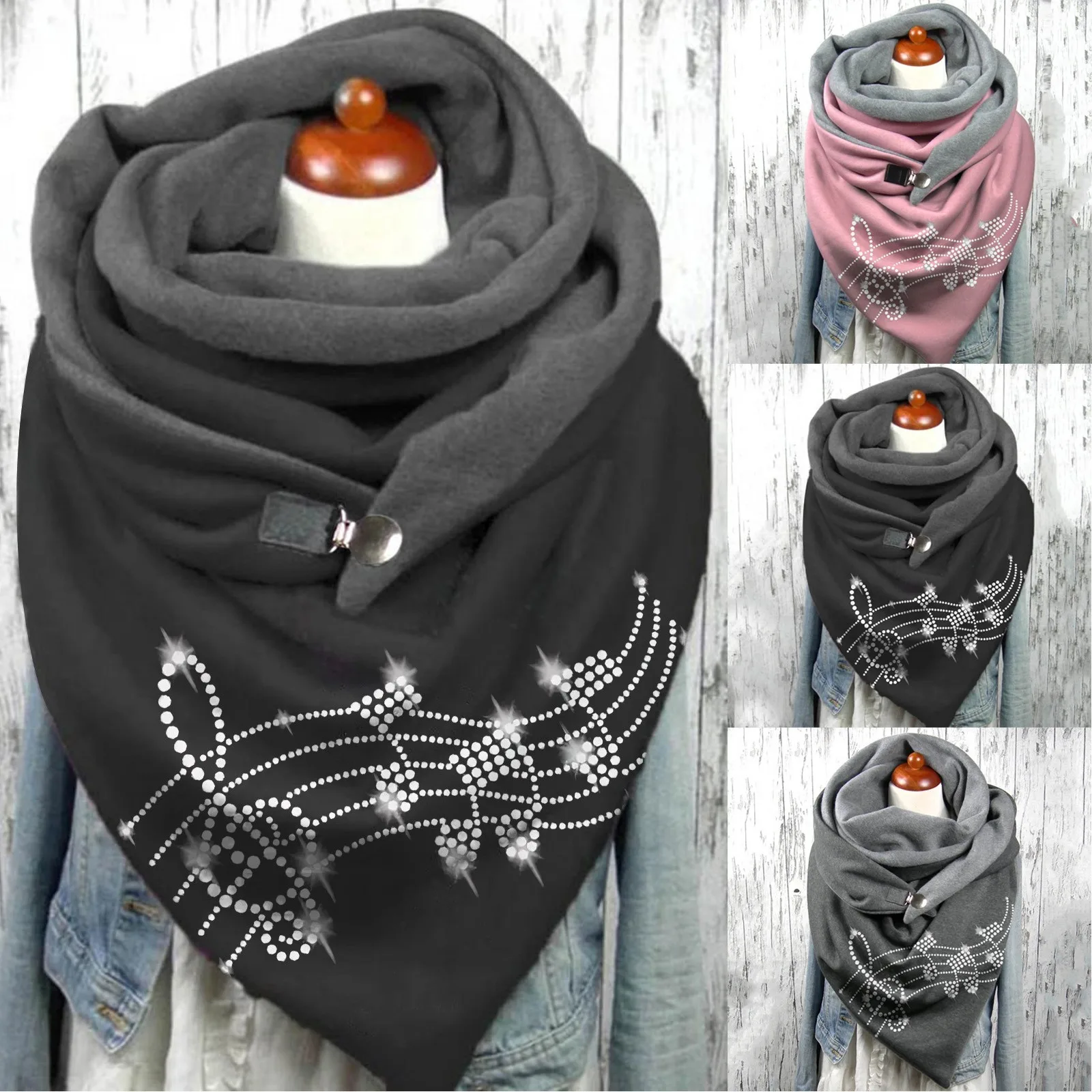 

Fashion Women Music Note Print Scarves Button Wrap Casual Warm Ladias Shawls Warm Winter Scarf Warm Blanket Wraps Female Bandana