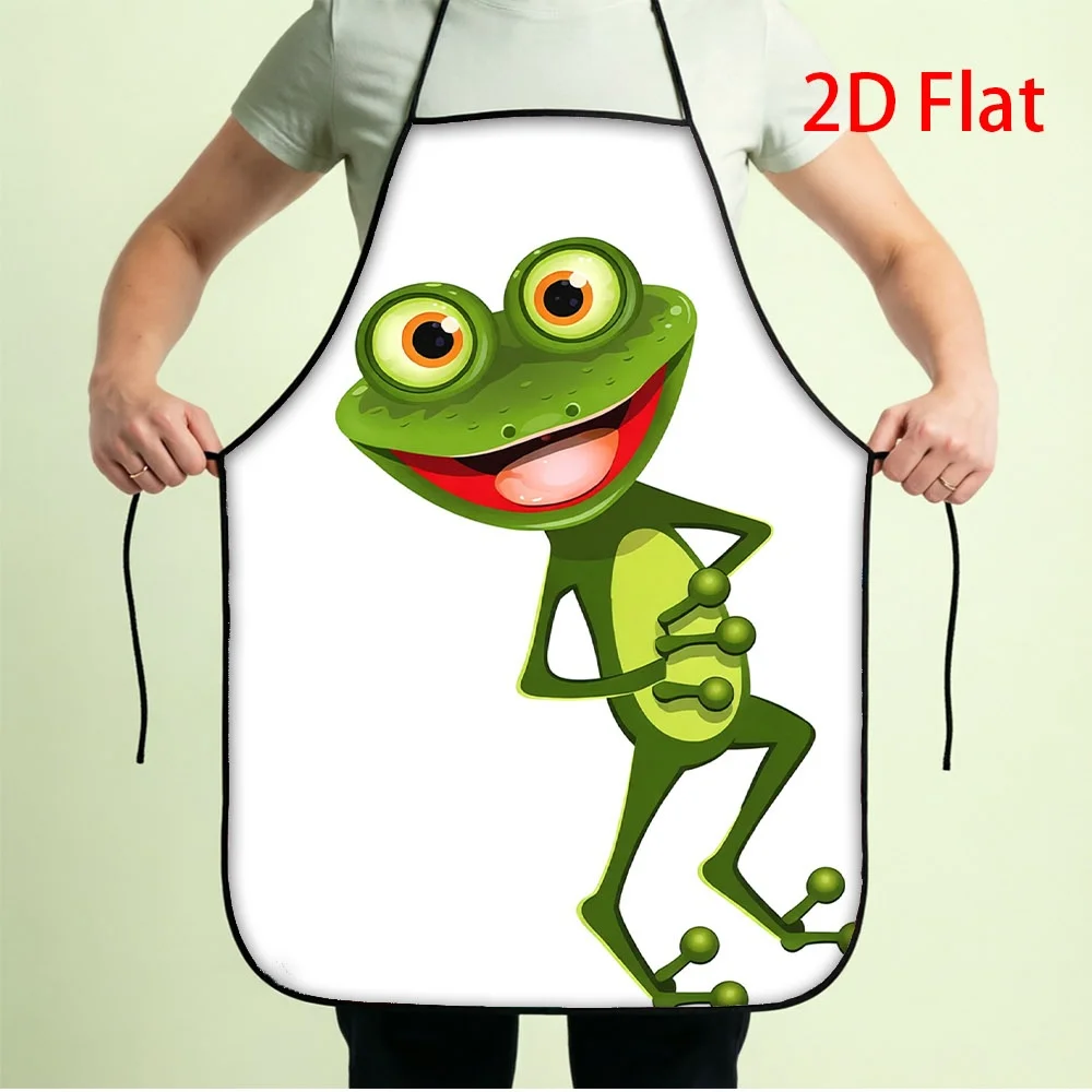 Funny Green Frog Apron, Cute Cartoon Animal Print Waterproof Kitchen Bib, Playful Chef Gift for Kids & Cooking Lovers