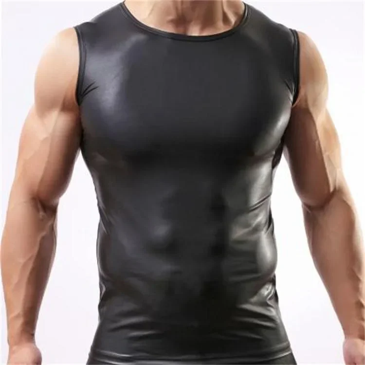

2023 Faxu Leather Tank Tops Men Sport Fitness Bodybuilding Tanks Fashion Man Gym Tops Sleeveless T-Shirt Singlet Undershirts