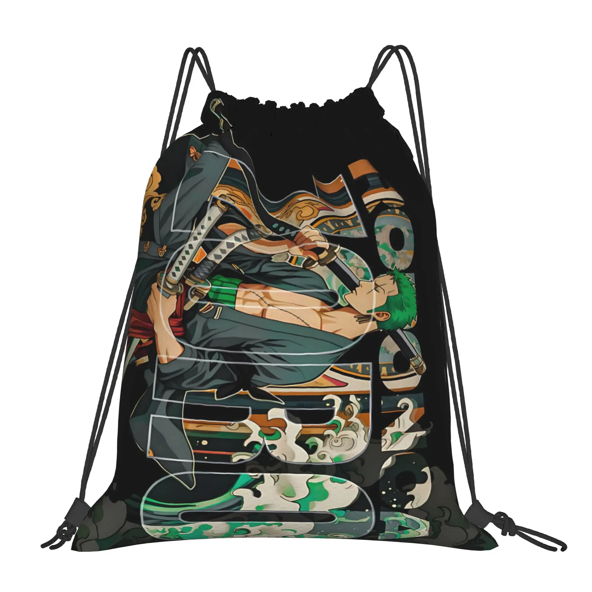 

Спортивная сумка-мешок на шнурке One Piece Zoro, унисекс, для хранения и организации вещей, с карманом, на шнурке