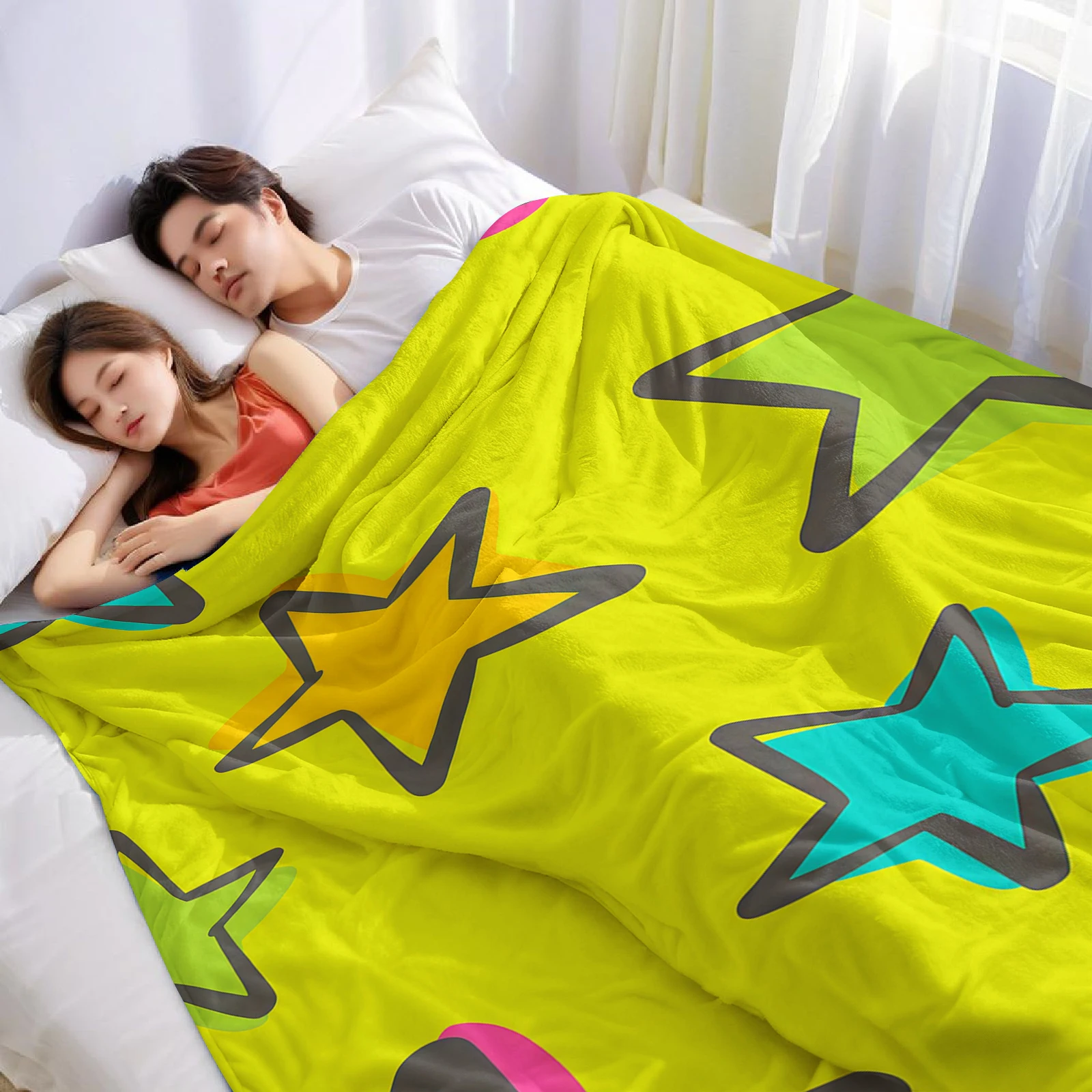 Neon Star Ultra Soft Sherpa Fleece Blanket Fluffy Warm Halloween Cozy Throw for Sofa Couch Bedroom Gift All season