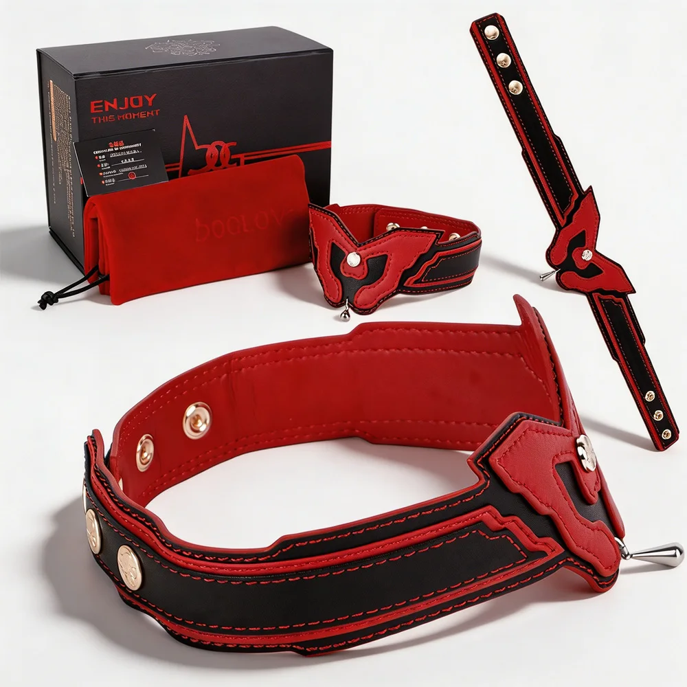 LEZEE Leather Choker Necklaces Slave Collar Oath Chain Bracer Wrist Band Bondage Handcuffs Cosplay BDSM Sex Toys For Couple