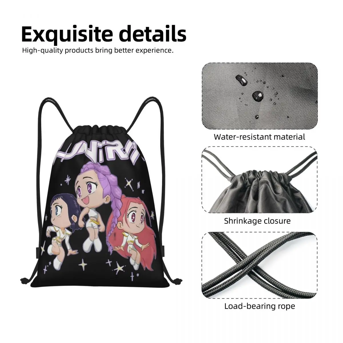 KPop Demon Hunters Huntrix Drawstring Bags Sports Backpack Gym Sackpack String Bags for Running