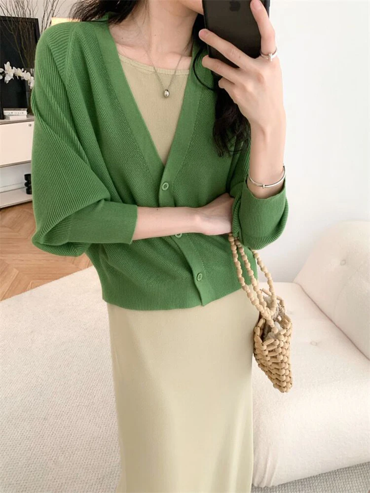 Women\'s Oversized Batwing Sleeve Green Blouse Spring Autumn Clothes Solid Color Sweater Women Clothing Cardigan Coat Tops  C-168