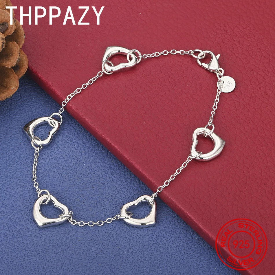 

THPPAZY 925 Sterling Silver Heart Bracelet O-Chain Fashion Versatile Jewelry Charm Wedding Party Gift Women 8-Inch Chain