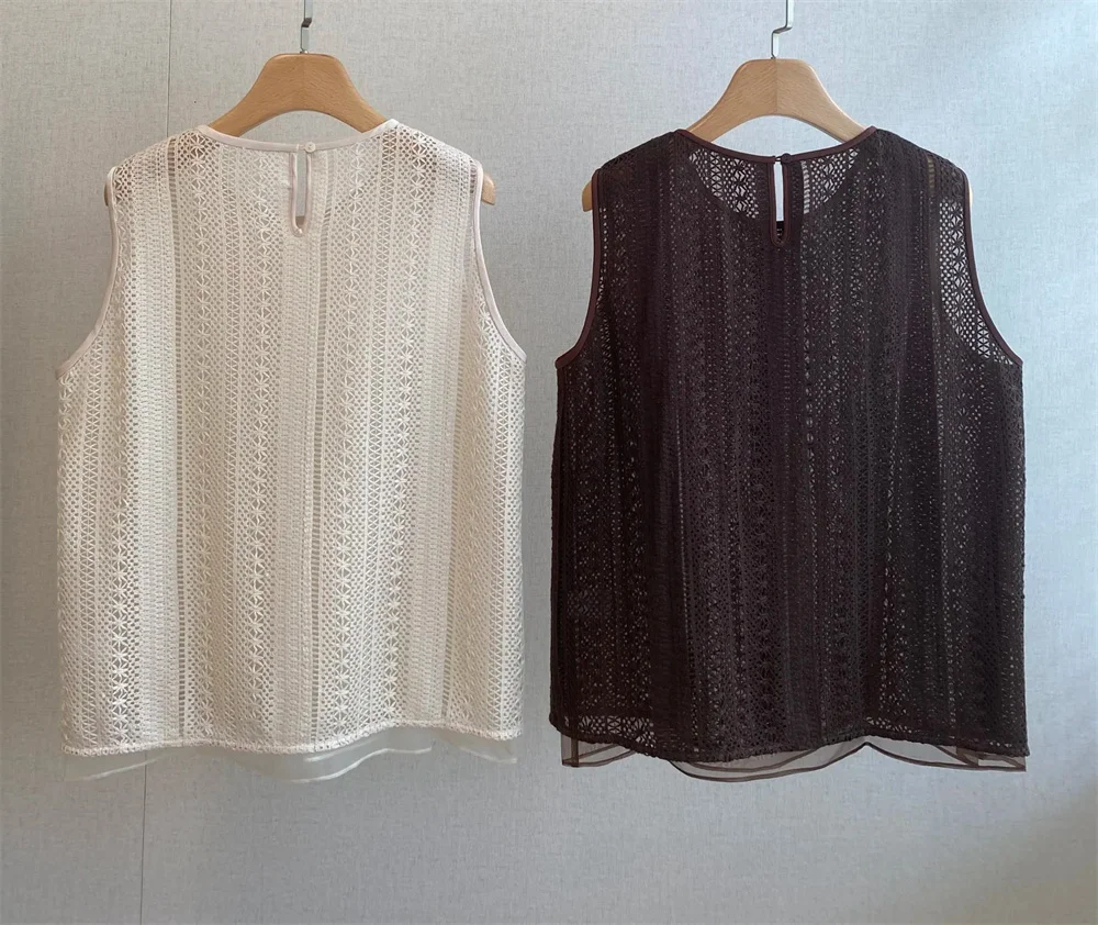 Women's Summer Silk Lace Camisole Tops Round Neck Fashion Casual Sleeveless Top