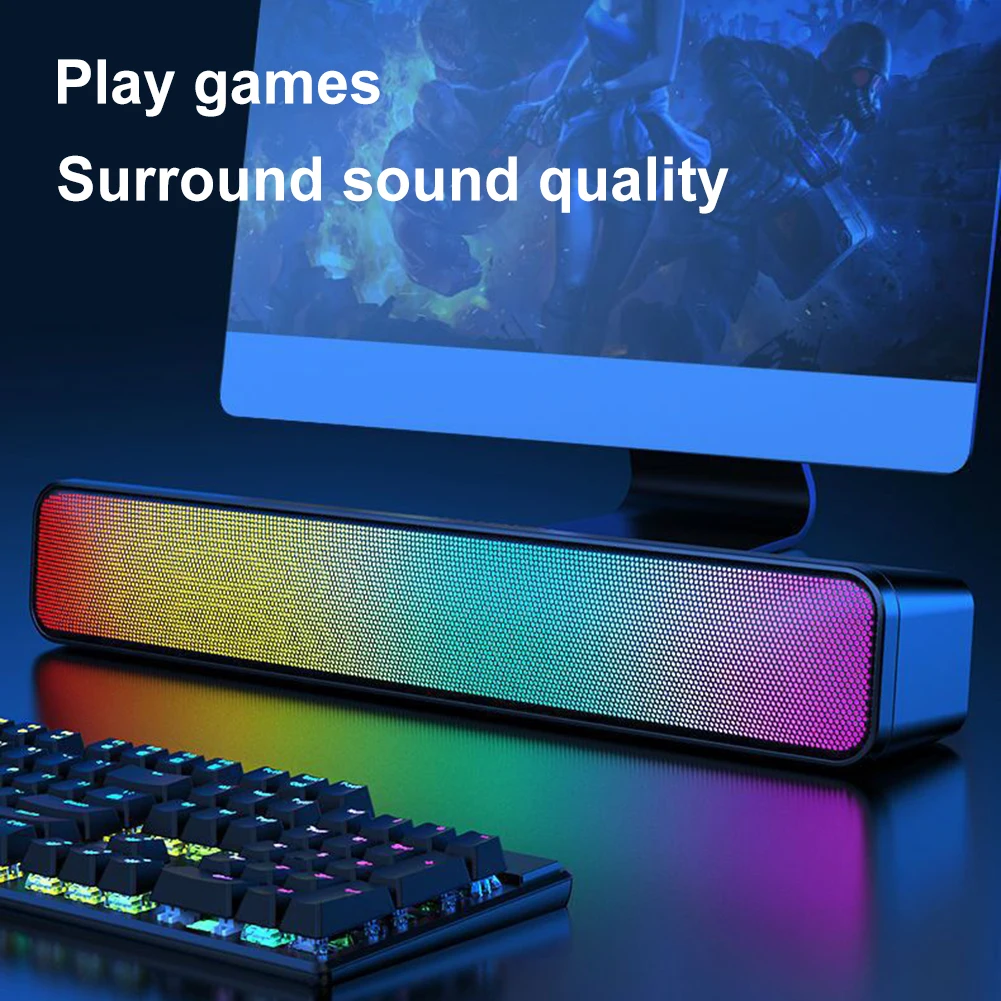 RGB Wireless Speaker Bluetooth-Compatible 3D Stereo Sound Bar USB Powered Music Player Double Speaker High Volume for PC Laptop