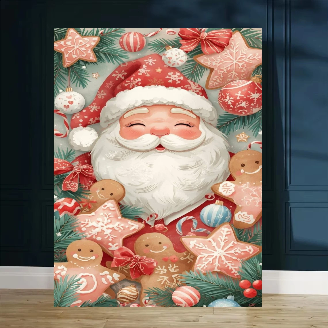 Christmas Santa Gingerbread Cookie Pine Oil Painting By Numbers Modern Wall Decor for Living Room Bedroom Perfect Gift No Frame