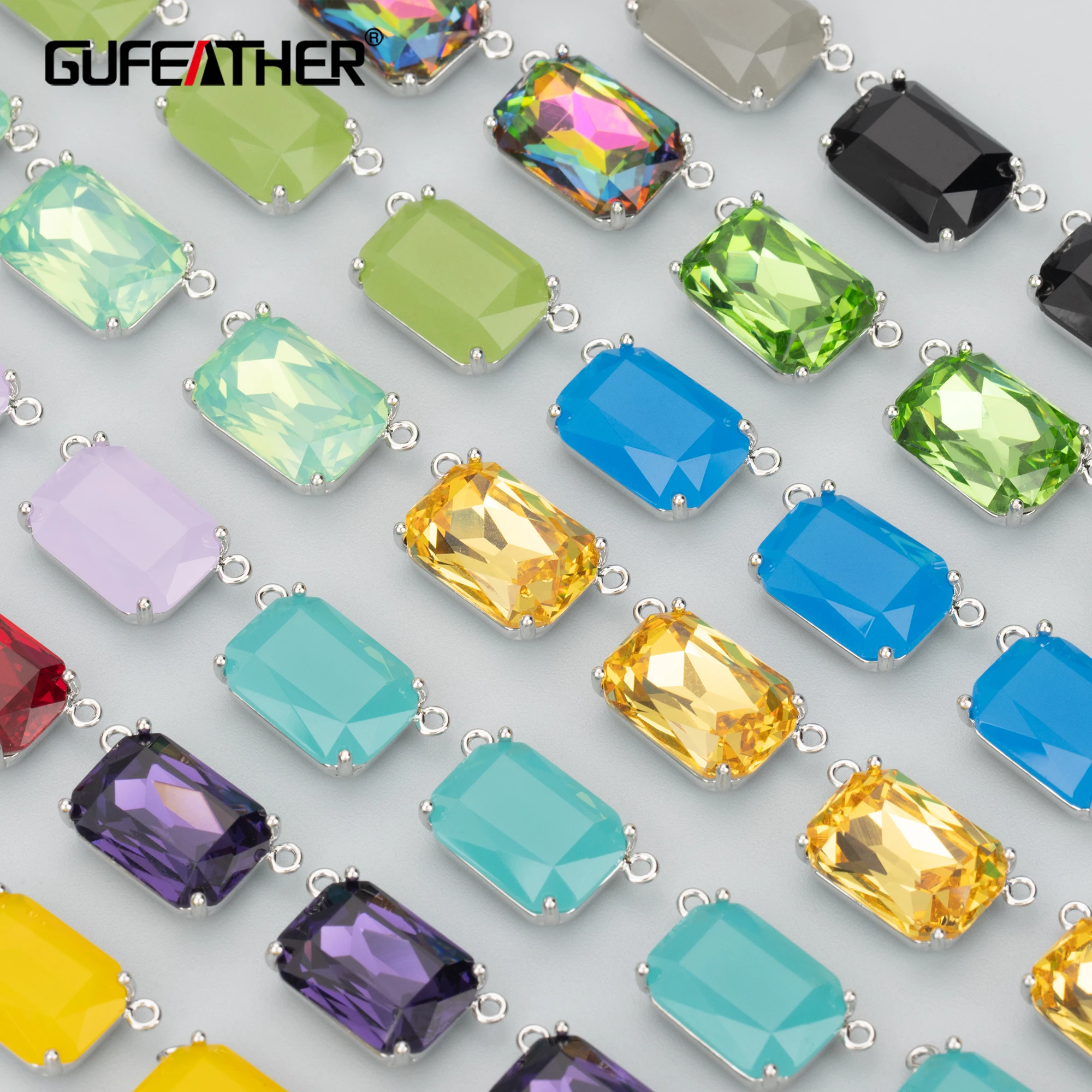 

GUFEATHER MB0801B,jewelry accessories,nickel free,rhodium plated,copper,glass,charms,square,jewelry making,diy pendants,6pcs/lot