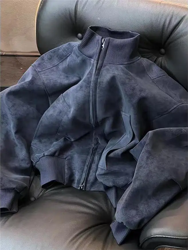 

ay Blue PU Leather Jaet Men's American High Street Baseball orm ort Wide ape MA Pilot Motorcycle Jaet