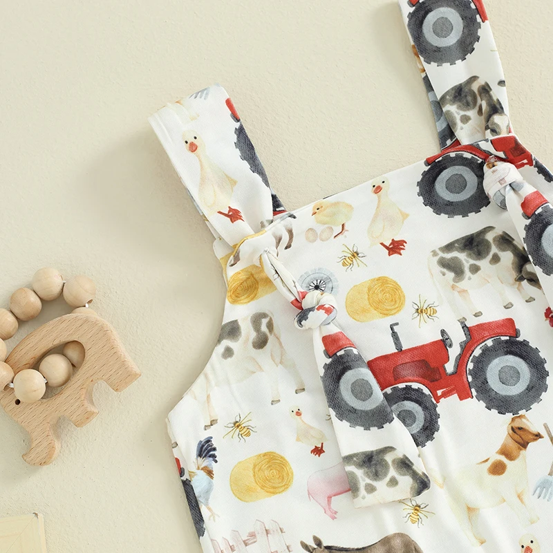 2024-03-04 Lioraitiin 0-18M Newborn Baby Girl Summer Overalls Romper Farm Print Sleeveless Jumpsuit Pants Toddler Cute Clothes