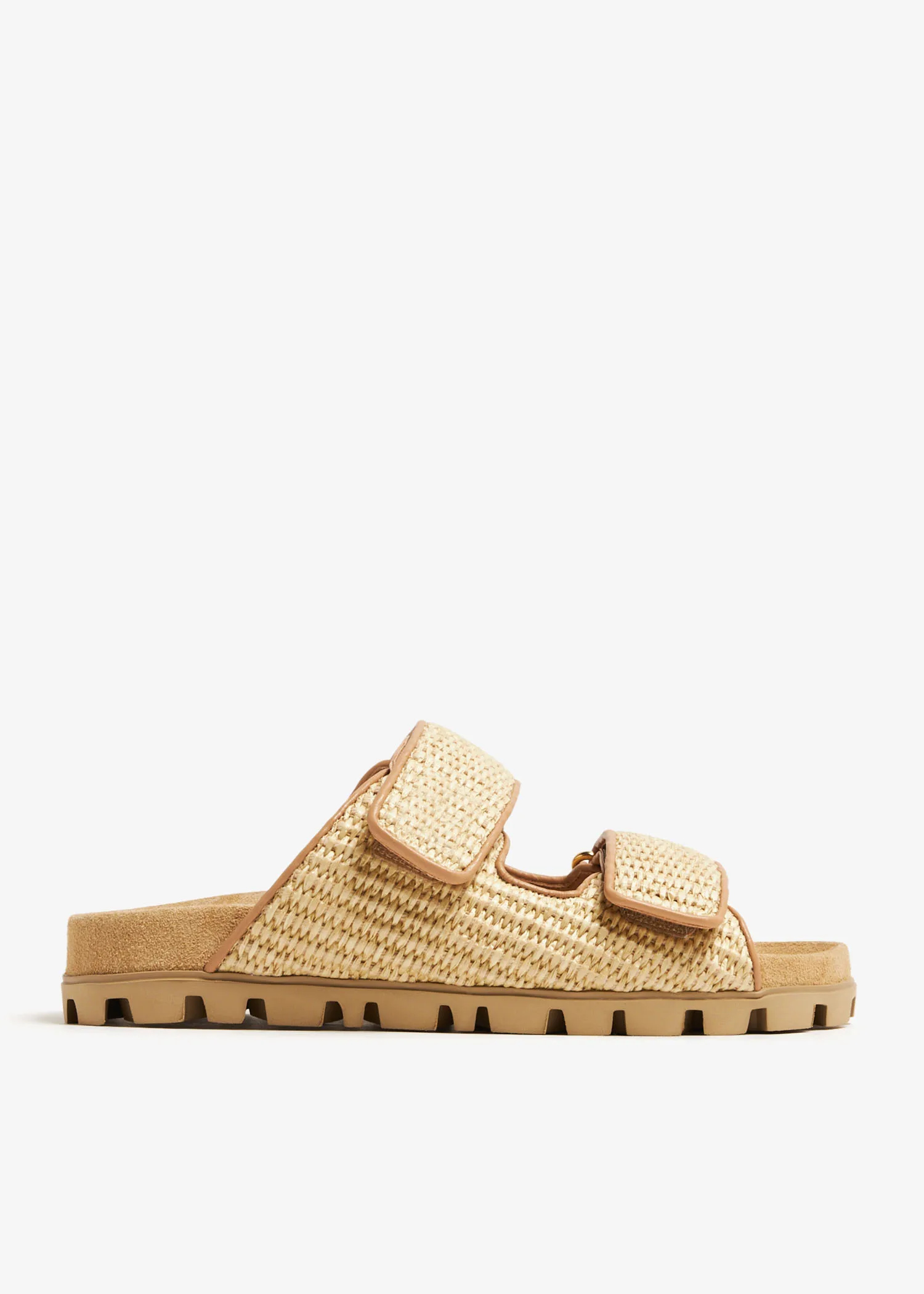 Women's Raffia-effect Woven Fabric Slides Natural